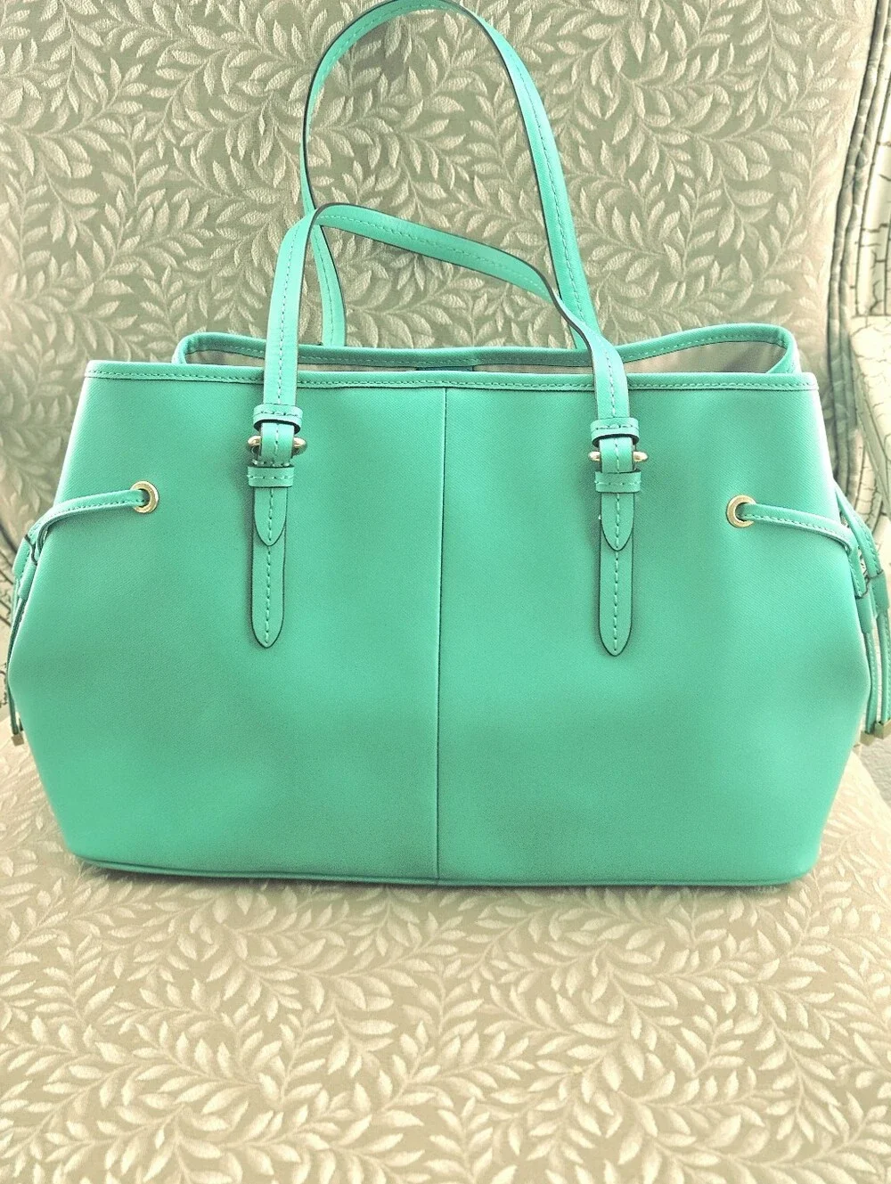 EUC 2013 Coach Jade Saffiano Leather Satchel with Top Handles